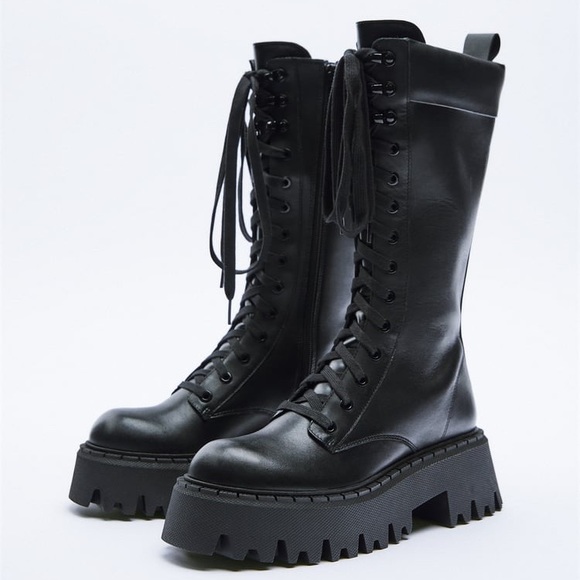 Zara Shoes - LACED LEATHER BOOTS WITH TREADED SOLES